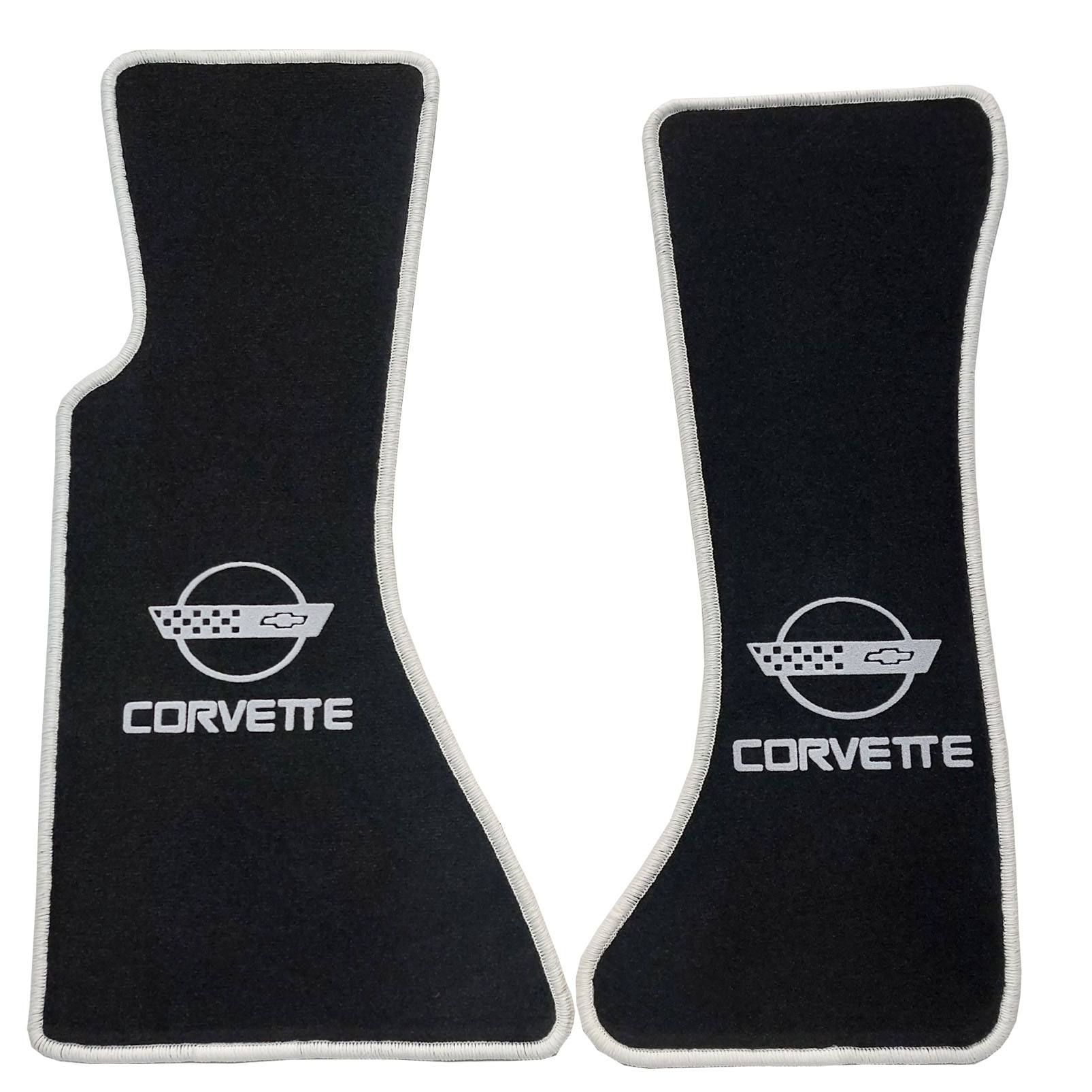 Velours Fußmatten mit Druck Corvette-Logo silbergrau für Chevrolet Corvette C4 1983-1996 Velours Fußmatten mit Druck Corvette-Logo silbergrau für Chevrolet Corvette C4 1983-1996